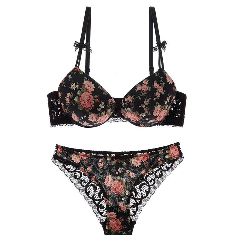 Floral lace lingerie set - bra - bras - brasier - brasiers - floral