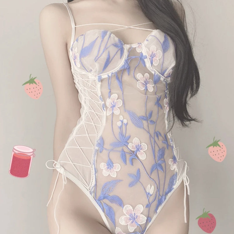 Floral mesh bodysuit (up to 4xl) - bodysuit - coquette - dollette - dresses - ethereal