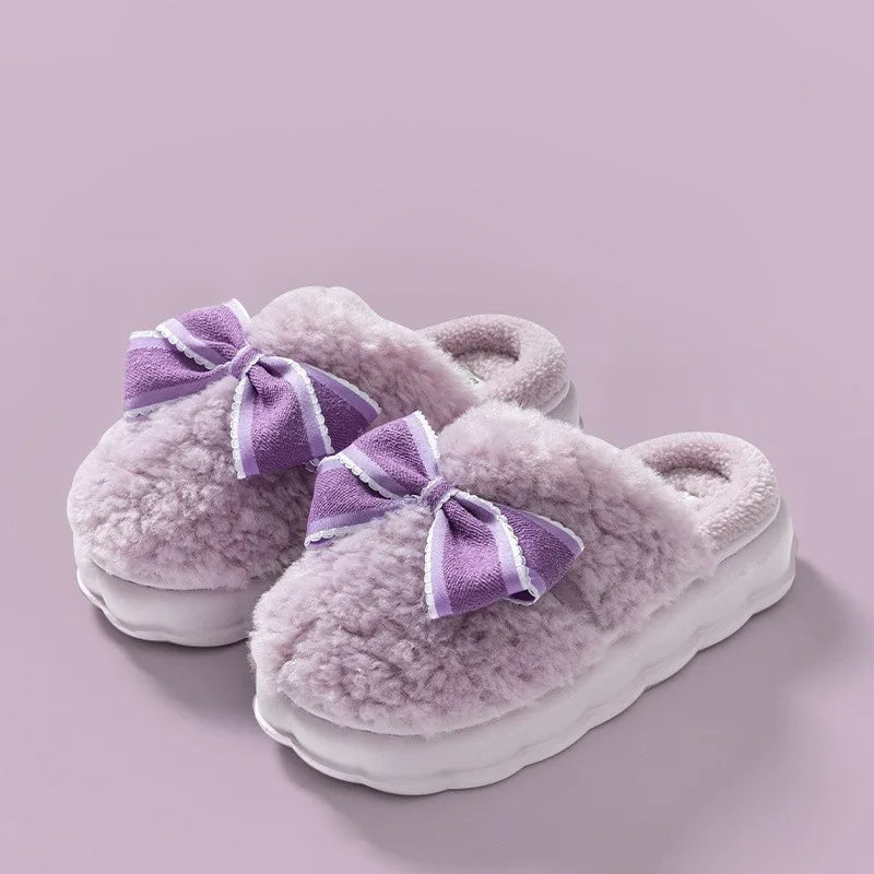 Fluffy ribbon slippers - bows - fluffy - kawaii - loungewear - pastel