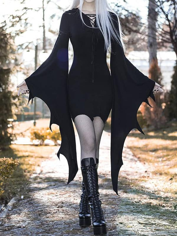 black hooded gothic dress Black Medieval Hooded Dress, Bell Sleeve Gothic Witch Dress, Renaissance Dress, Halloween Dress, Black Boho Women Dress,victorian Goth Dress