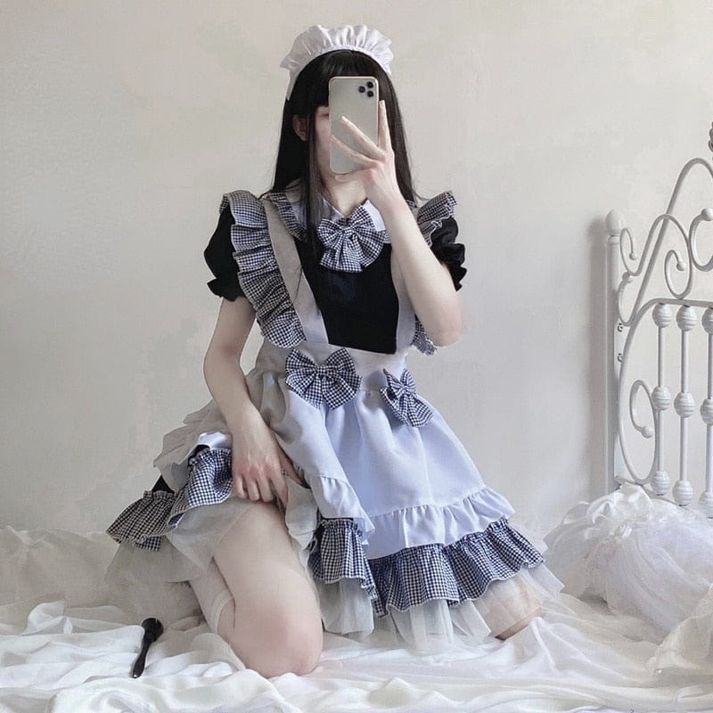 black and white maid dress French Cosplay Costume Stacees Cute A-Line Sweetheart Cheap Formal Evening Dress White Maid Costume Step Color:As The Pictures