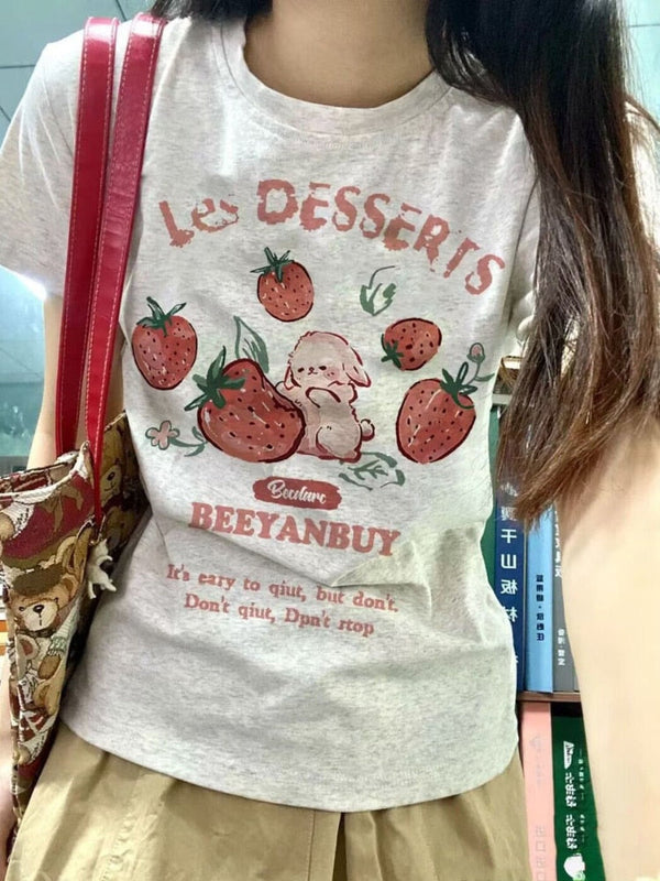 French strawberry bunny tee - bunny - dessert - fruit - fruity - kawaii