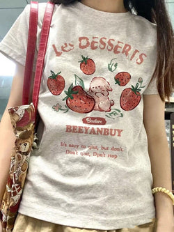 French strawberry bunny tee - bunny - dessert - fruit - fruity - kawaii