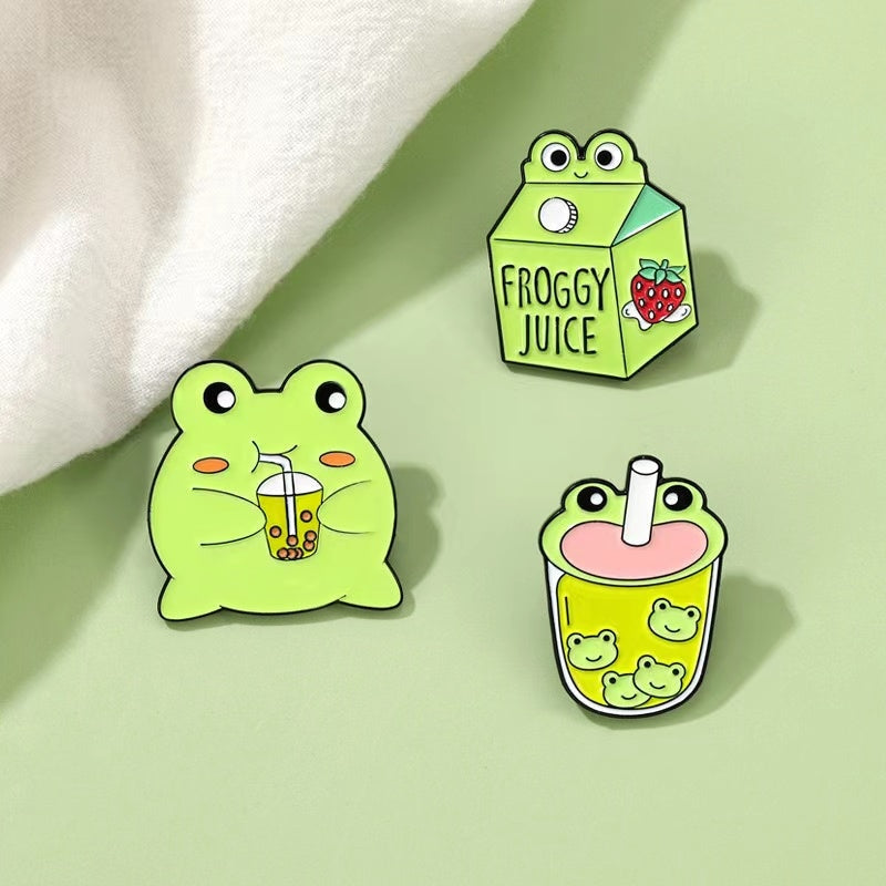 Kawaii Babe Froggy Juice Enamel Pins Froggy Juice