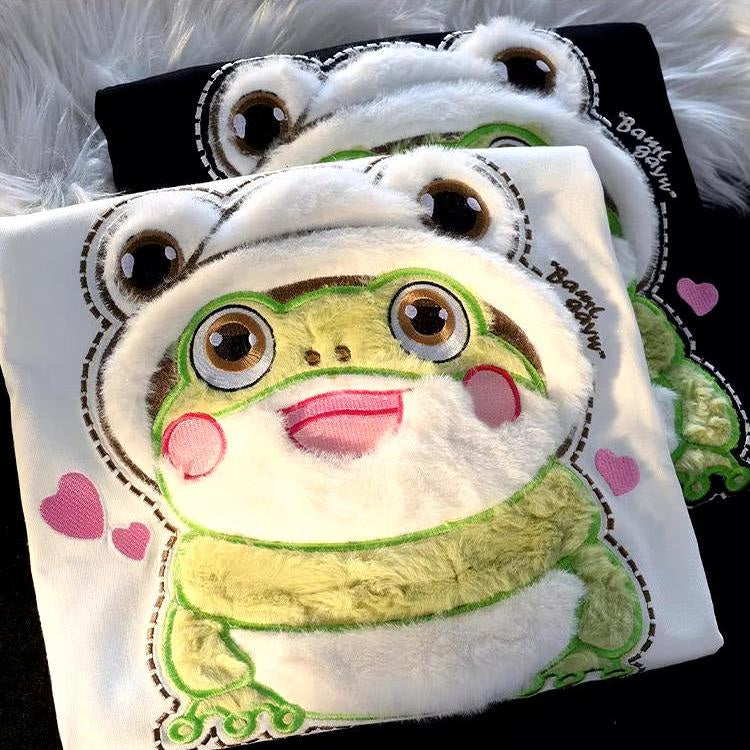 Froggy love fluffy tee - frog - frogs - green - hearts - kawaii