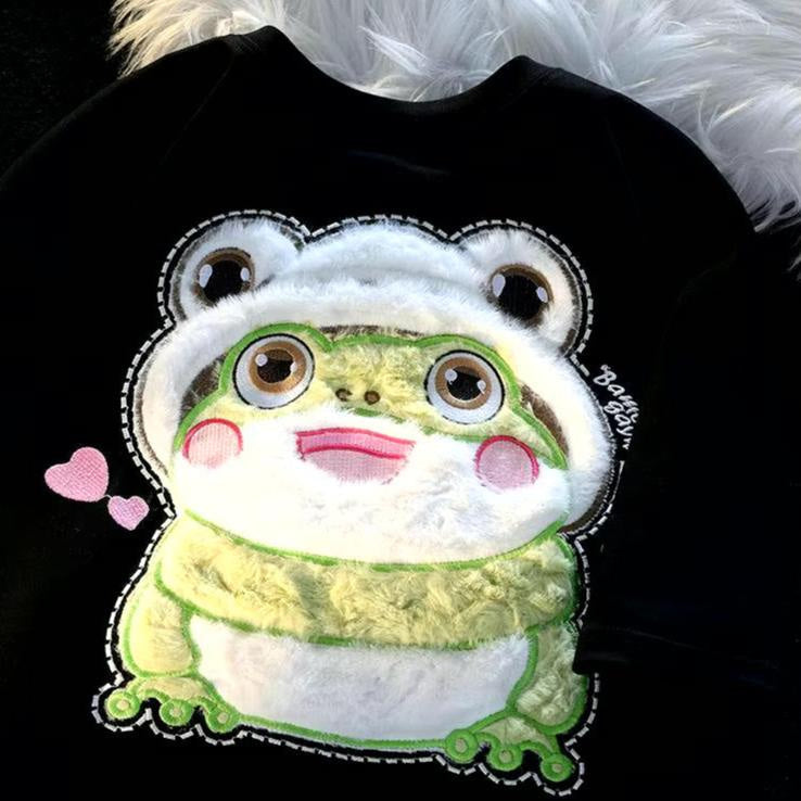 Froggy love fluffy tee - frog - frogs - green - hearts - kawaii