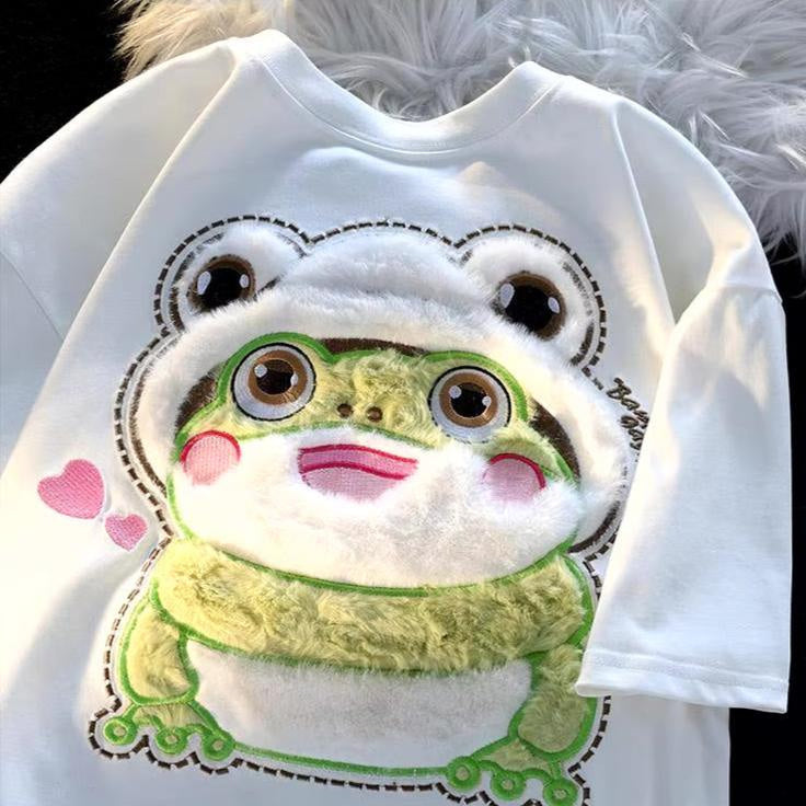 Froggy love fluffy tee - frog - frogs - green - hearts - kawaii