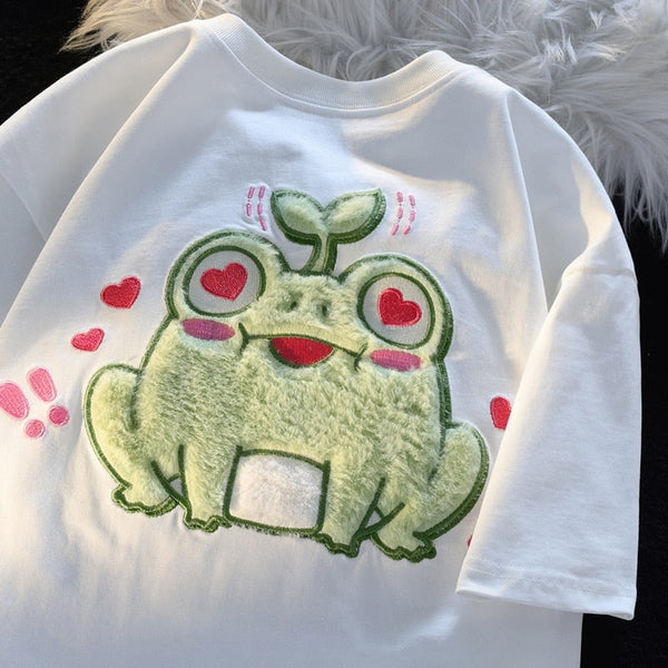 Froggy love fluffy tee - frog - frogs - green - hearts - love
