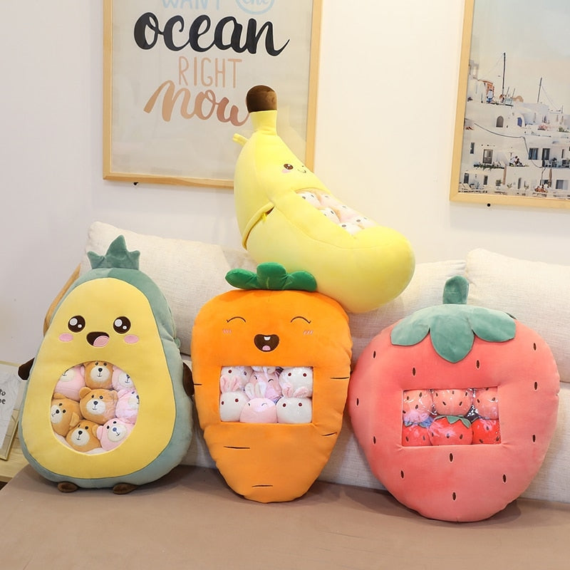 Fruit and animal plush bags - avocado - banana - carrot - fruit - fruits