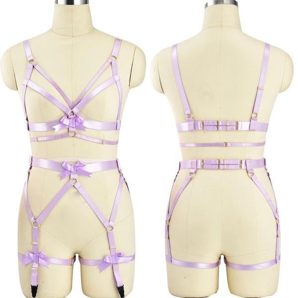 Full satin body harness - bowknots - bows - chest harness - harnesses - leg