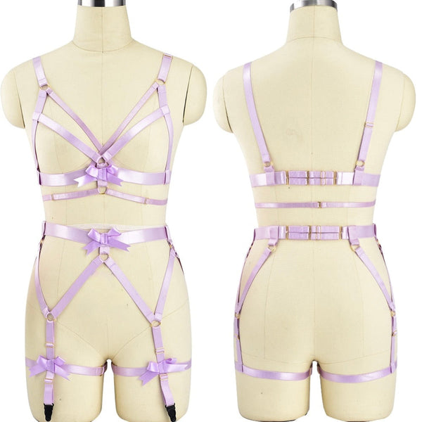 Full satin body harness - bowknots - bows - chest harness - harnesses - leg