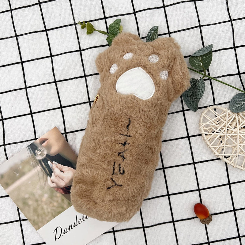 Furry kitten paw pencil case - cosmetic bag - fuzzy - kawaii - paw print - paws