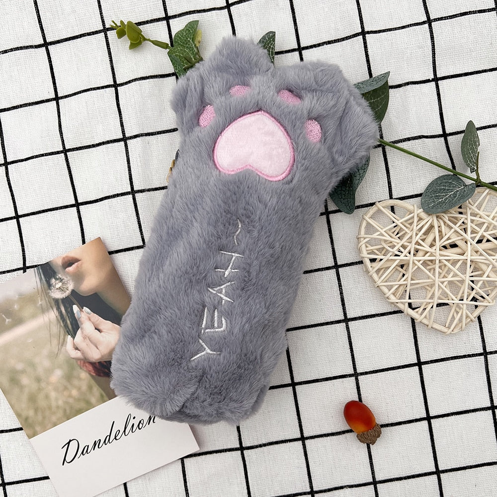 Soft Fuzzy Pink Brown Kitten Cat Paw Pencil Case Kawaii Babe soft-fuzzy-pink-brown-kitten-cat-paw-pencil-case-kawaii-babe