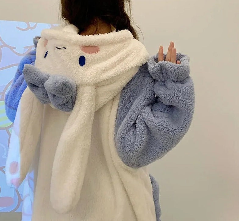 Fuzzy cinna pajama night dress set - blue - cinnamoroll - fleece - fuzzy - hoodie