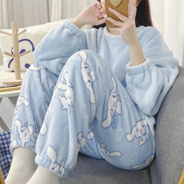 Fuzzy cinna pajama set - blue - cinnamoroll - fleece - kawaii - pajama set