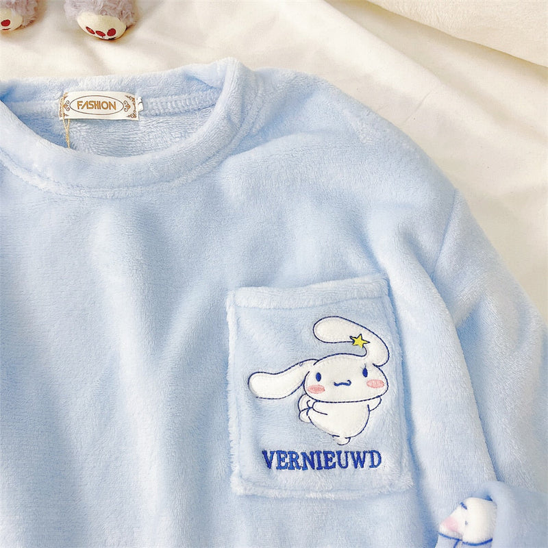 Fuzzy cinna pajama set - blue - cinnamoroll - fleece - kawaii - pajama set