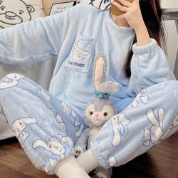 Fuzzy cinna pajama set - blue - cinnamoroll - fleece - kawaii - pajama set