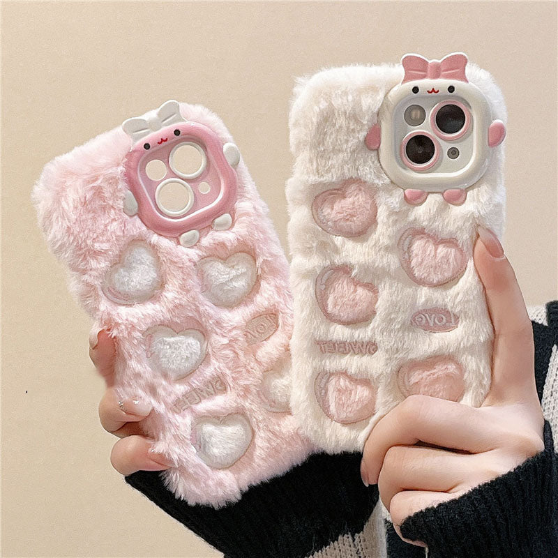 Fuzzy Heart Imprinted & Embroidered iPhone Case Fuzzy Heart Imprinted & Embroidered iPhone Case