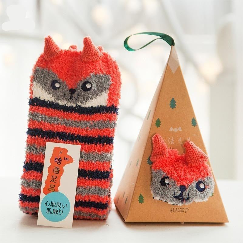 Fuzzy holiday animal socks - animal socks - animals - baby - furry