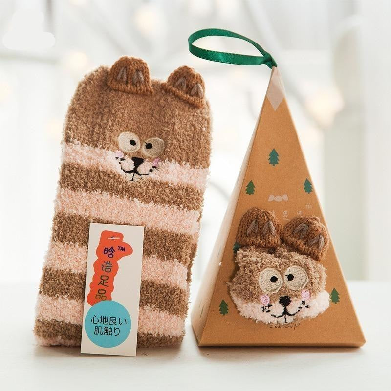 Fuzzy holiday animal socks - animal socks - animals - baby - furry