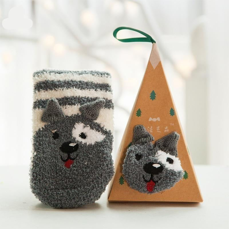 Fuzzy holiday animal socks - animal socks - animals - baby - furry