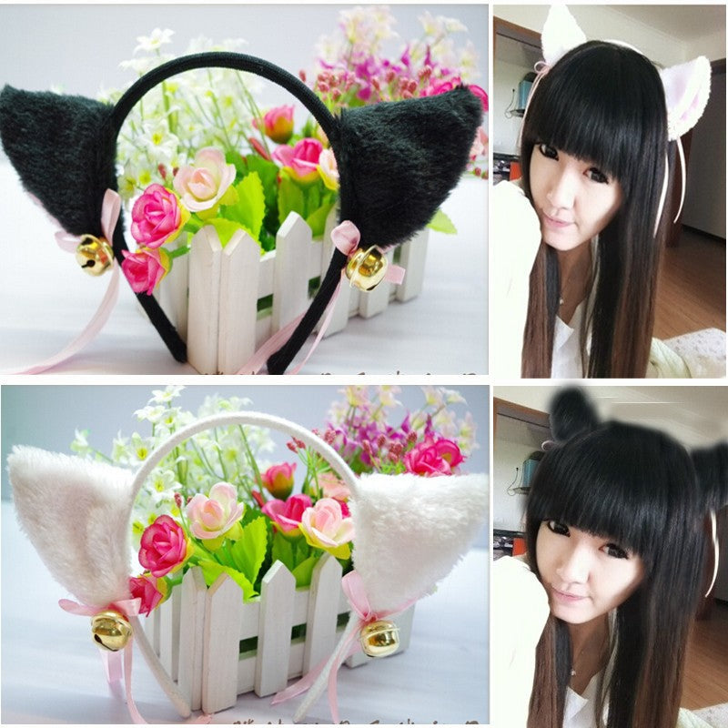 Fuzzy neko ears - cat - bell - ear head band - headband - ears