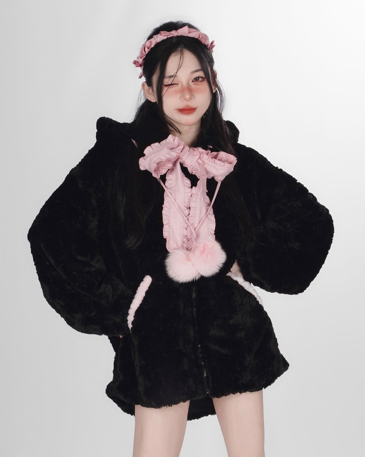 新春初売り Pompom Neko Fuzzy Hooded Babe Kawaii – Coat ジャケット・アウター