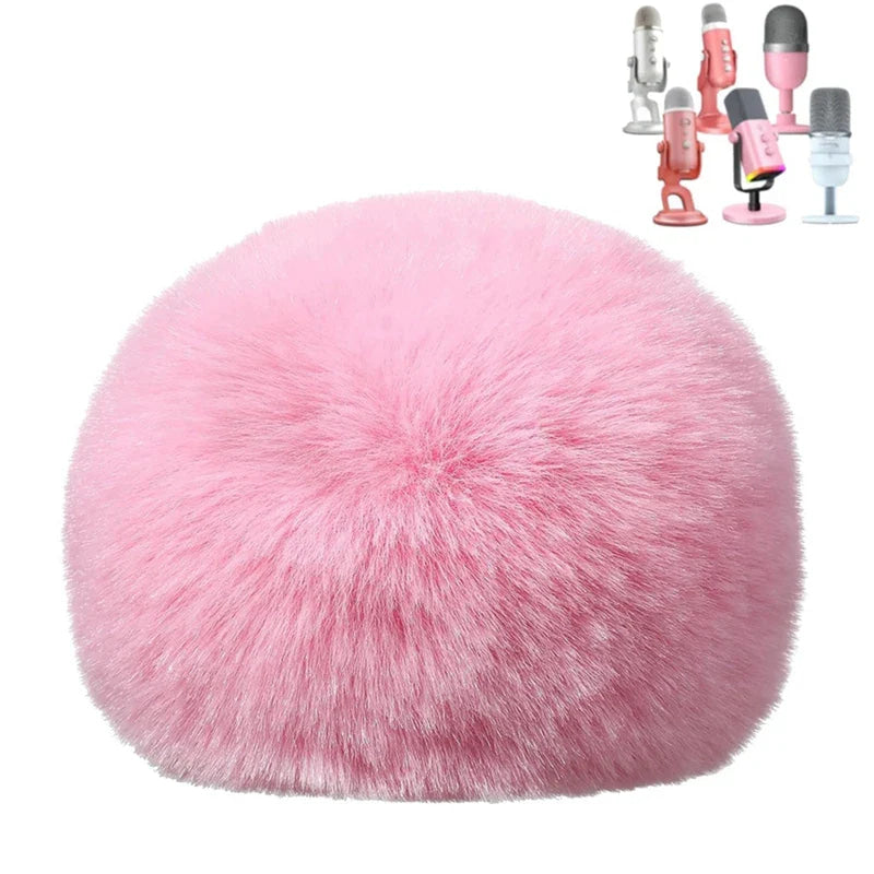 Fuzzy pink foam microphone dust muff cover - asmr - dust cover - foam - microphone - muff