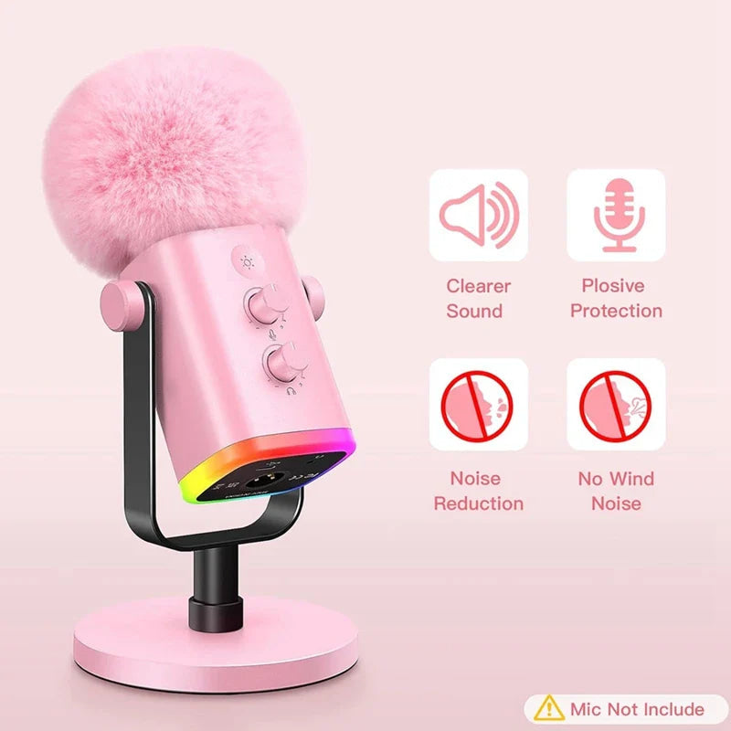 Fuzzy pink foam microphone dust muff cover - asmr - dust cover - foam - microphone - muff