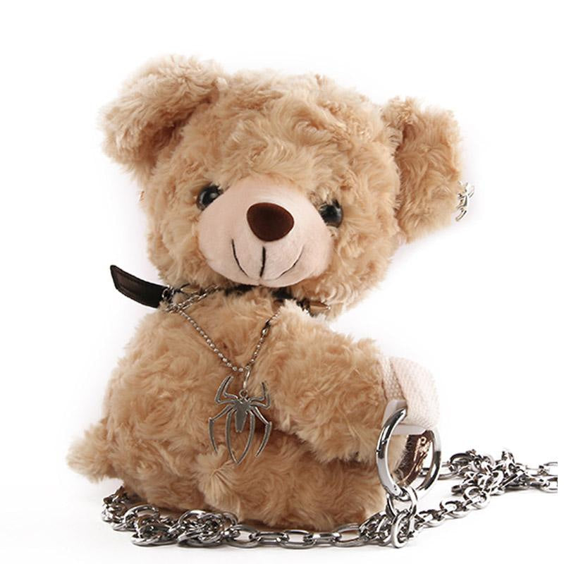 Kawaii fuzzy soft brown teddy bear messenger bag cross body