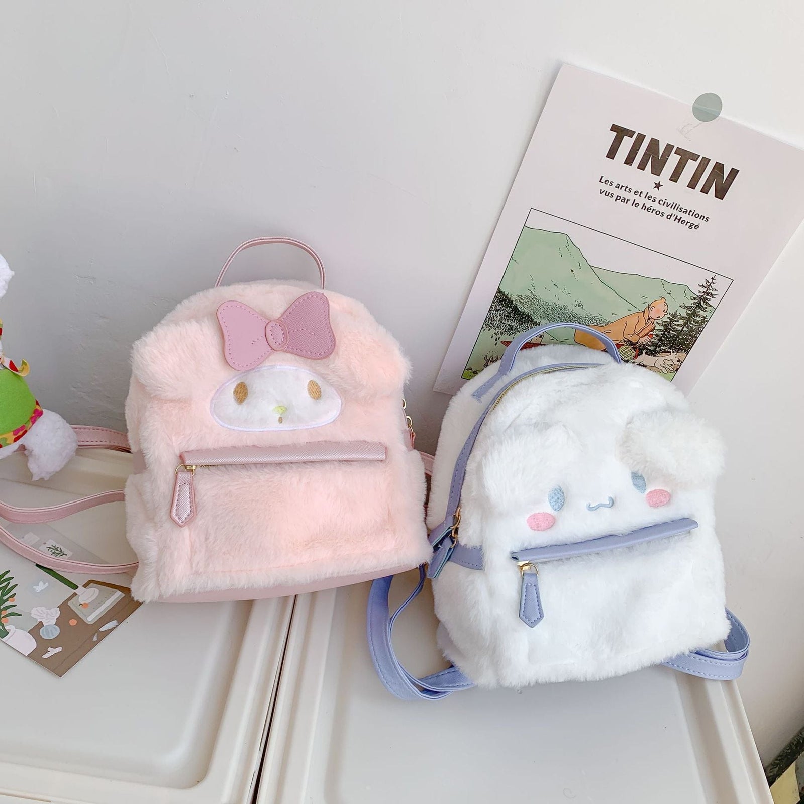 Fuzzy Plush Kawaii Backpack Cute Pastel Character Bag with Ears – Kawaii Babe