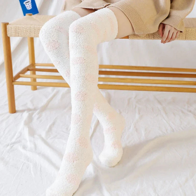 Fuzzy Spotted Thigh Highs - furry, fuzzy, fuzzy stockings, knee sock, socks