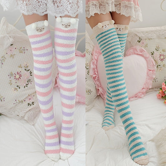 Fuzzy thigh highs (15 + styles) - animal socks - fairy kei - fuzzy - high - kawaii