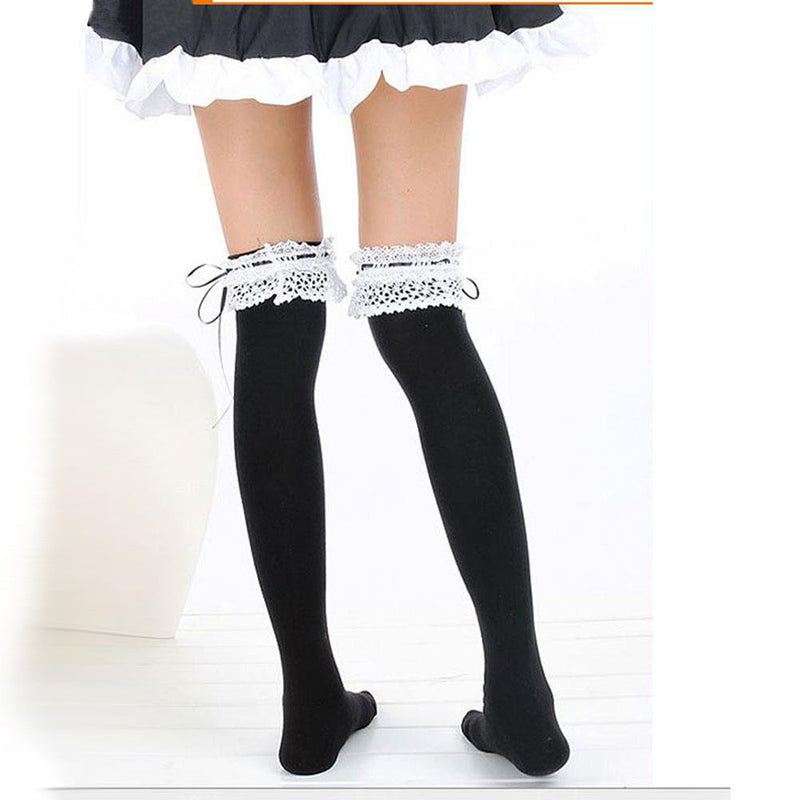 Garter thigh high socks - ankle socks - cotton blend - french maid - garter