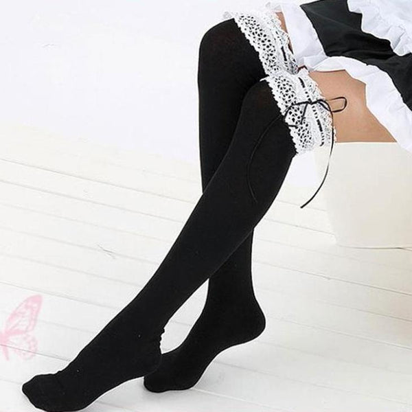 Garter thigh high socks - ankle socks - cotton blend - french maid - garter