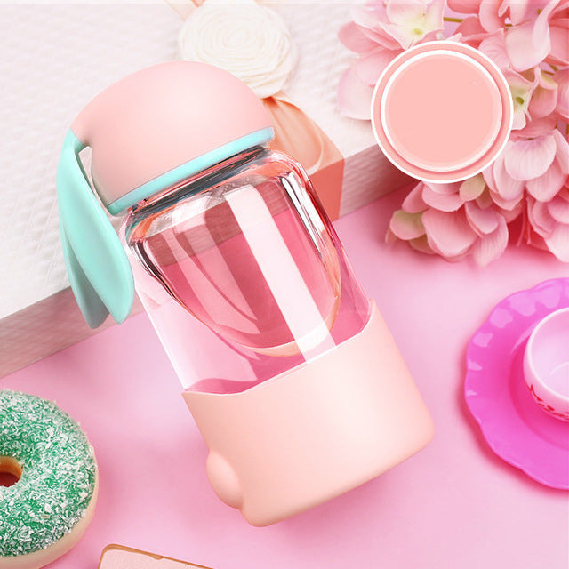 Kawaii glass bunny water bottle bpa free safe eco friendly pastel babe