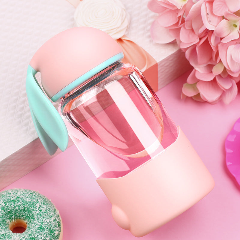 Kawaii glass bunny water bottle bpa free safe eco friendly pastel babe