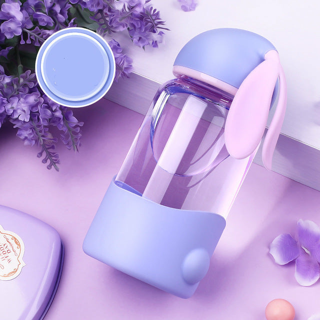 Kawaii glass bunny water bottle bpa free safe eco friendly pastel babe