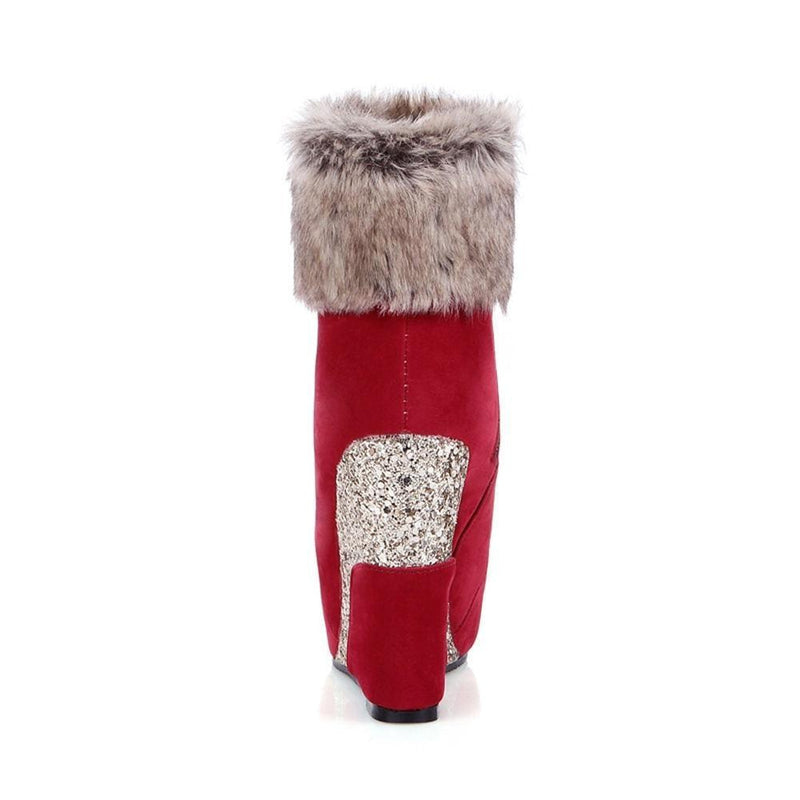 Kawaii glitter wedge fur boots platform booties