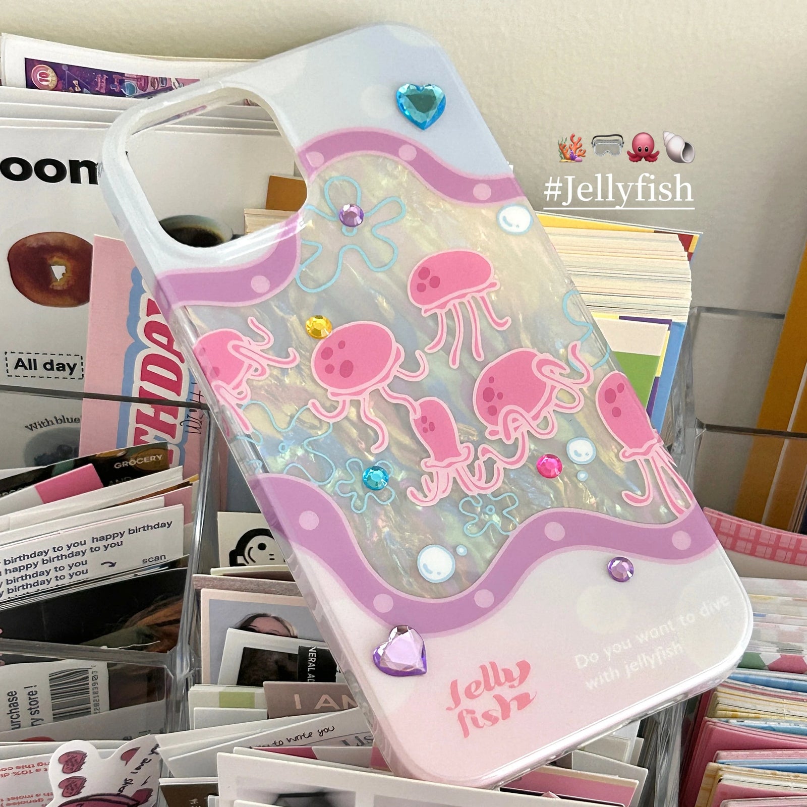 Iridescent Glittering Pink Jellyfish iPhone Case | Kawaii Babe