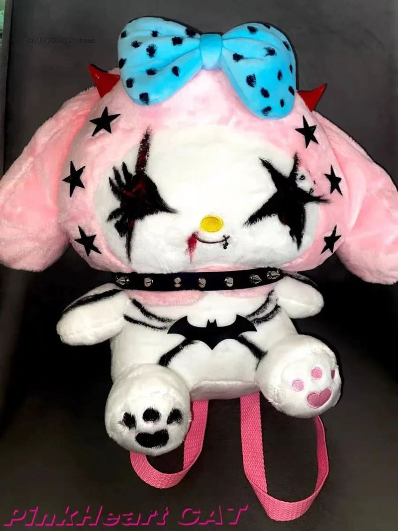 hello kitty emo backpack Gothic Bunny Macabre Punk Alt Plush Fuzzy Backpack – Kawaii Babe