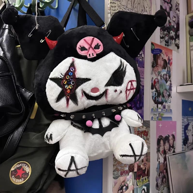 hello kitty backpack emo Gothic Bunny Macabre Punk Alt Plush Fuzzy Backpack – Kawaii Babe