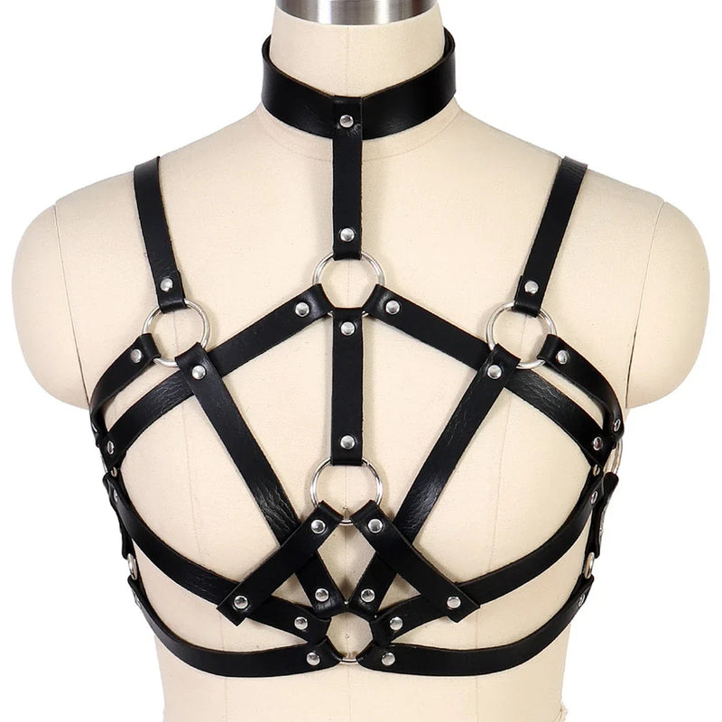 Gothic harness - black leather - garter - goth - gothic - harness