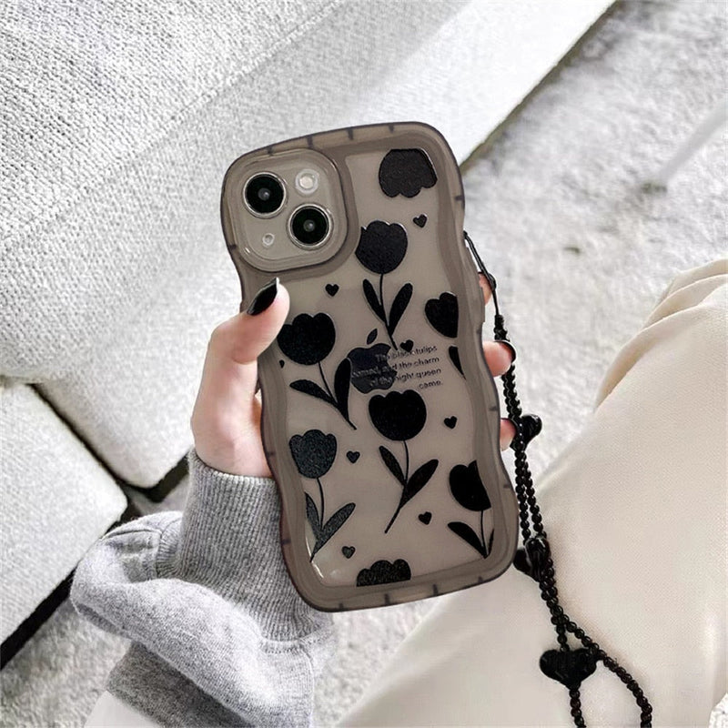 Gothic Black Tulip iPhone Case With Black Hearts Chain Gothic Black Tulip iPhone Case With Black Hearts Chain