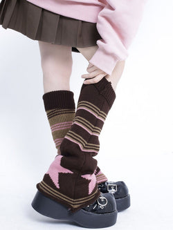 Gyaru striped leg warmers - kawaii - leg warmers - leggings - pink - socks