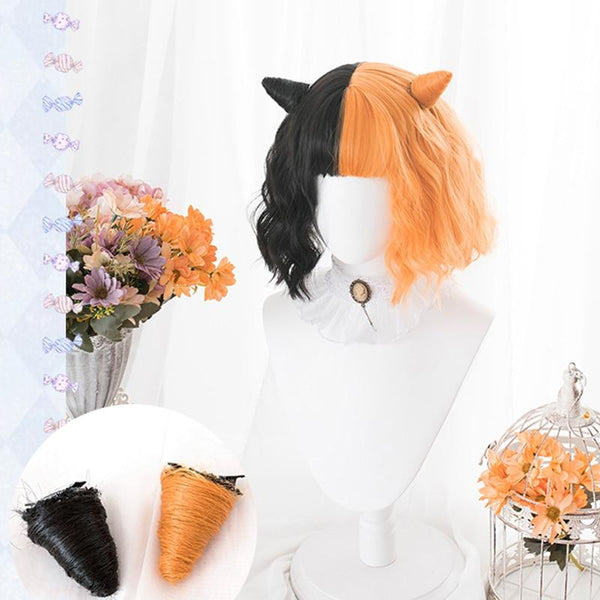 Halloween bob wig - bangs - cat girl - cosplay wig - costume - creepy