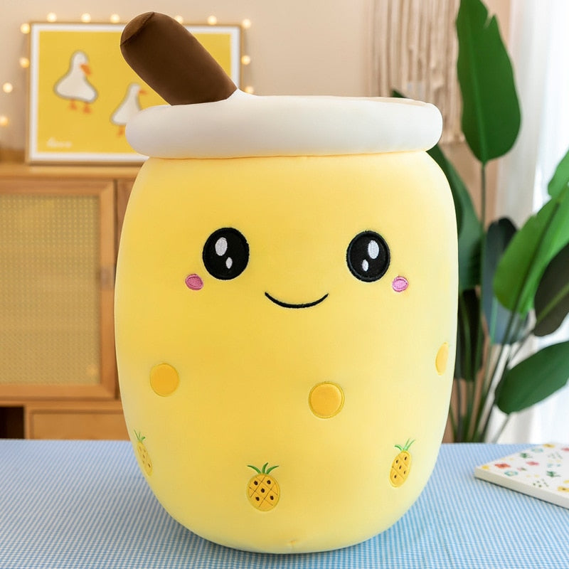 Happy boba tea cup plush - boba - bubble tea - home decor - kawaii - plush