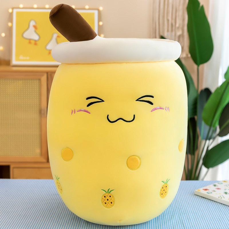 Happy boba tea cup plush - boba - bubble tea - home decor - kawaii - plush