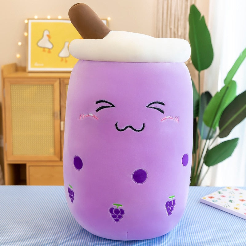 Happy boba tea cup plush - boba - bubble tea - home decor - kawaii - plush