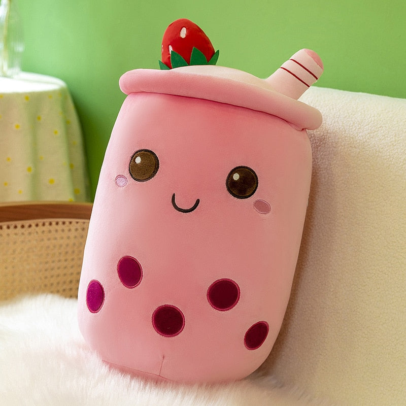 Happy boba tea cup plush - boba - bubble tea - home decor - kawaii - plush